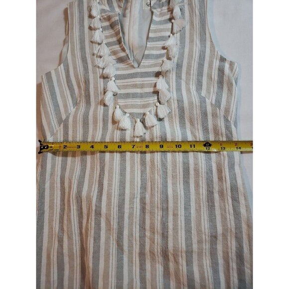 Striped Sleeveless Linen Blend Dress With Tassel Details By Eliza J Size 0 - Picture 14 of 16